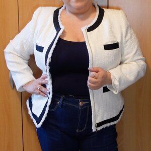 CECE TWILL BLAZER CREAM AND BLACK WOMEN SIZE 10
